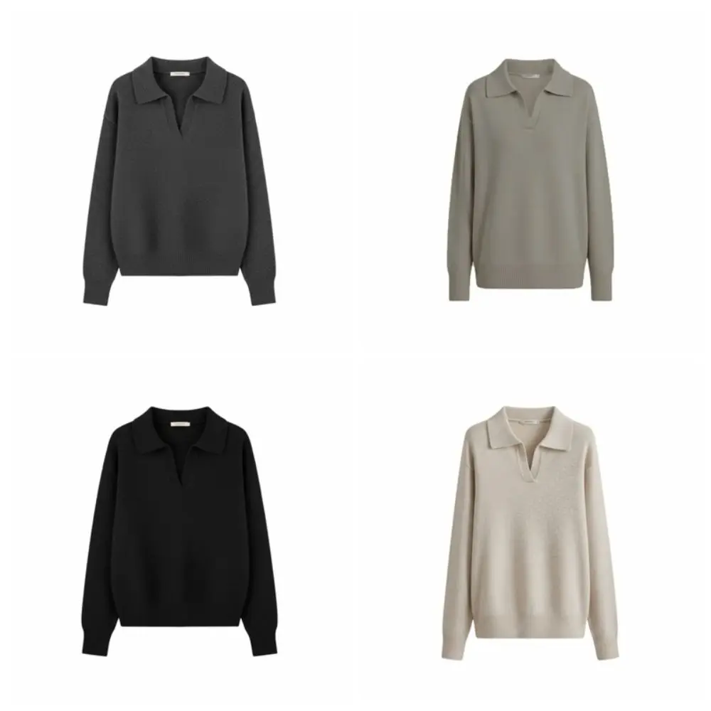 Mode Einfarbig Flip Kragen Strickjacken Ins Lose Pullover Mantel Einfache Pullover Gestrickte Top für Frauen Frühling