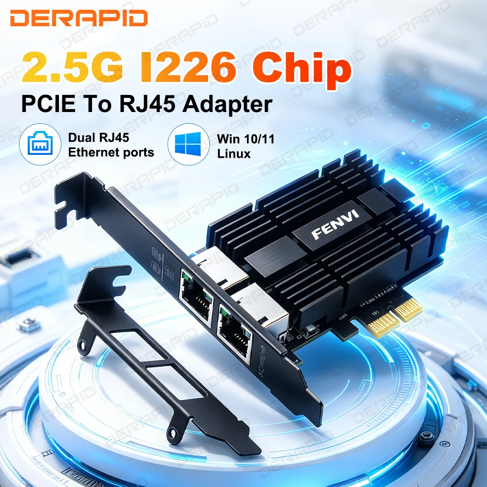 PCIE To RJ45 2.5G PCIE Network Card I226-V Dual RJ45 Port 2.5Gbps Ethernet Adapter PCI-E X1 Support Windows10/11 Linux
