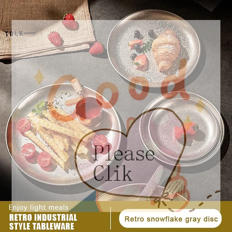 【HG】Stainless Steel Plates Vintage Multi-Function Storage Tray Classical Durable Western Dish Steak Dessert Plate Table Decor