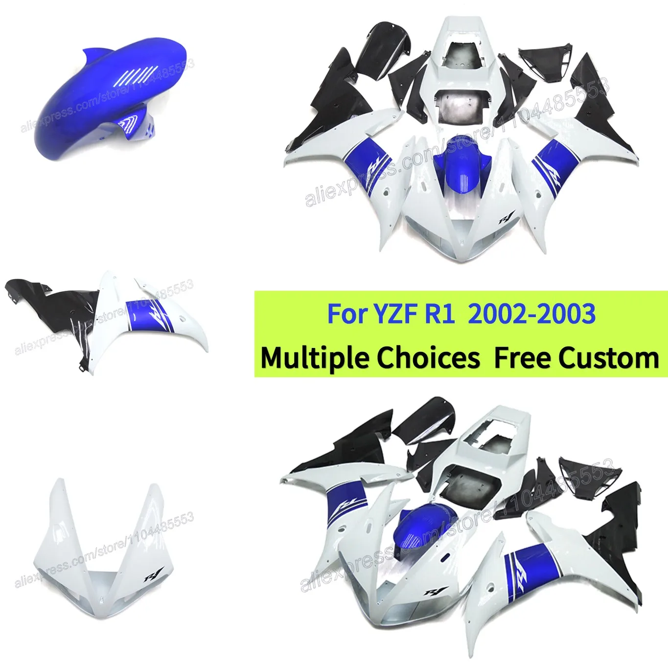 

High-Quality ABS Plastic Fairing Kit For YAMAHA YZFR1 YZF R1 2002 2003 Blue White Bodykits