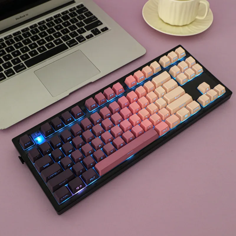 140 Keys Eye Shadow Gradient Keycaps for Mechanical Keyboard OEM PBT Double Shot Pink Purple Backlight Side Print AULA F75 GK61