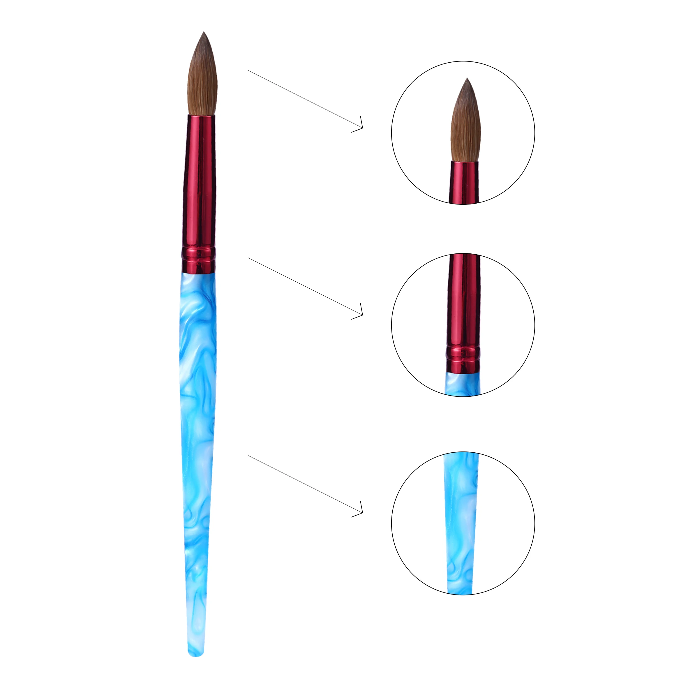 RolinStar SSS quality 100% Kolinsky content Acrylic dipping powder Blue marble penholder Round Shaped nail brush mink Master