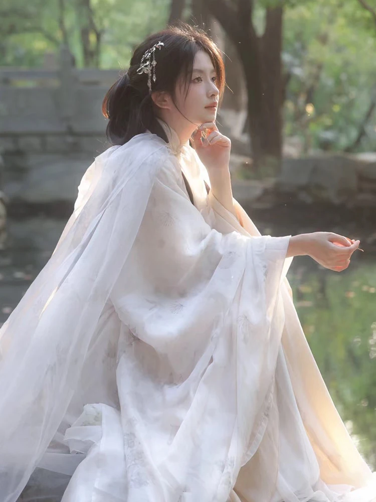 Xianqi Piaopiao Hanfu 600-Cape à Capuche en Tulle Blanc, Robe Traditionnelle Alberoise de Style Ancien Fait en Chanson, Photo pour Adulte