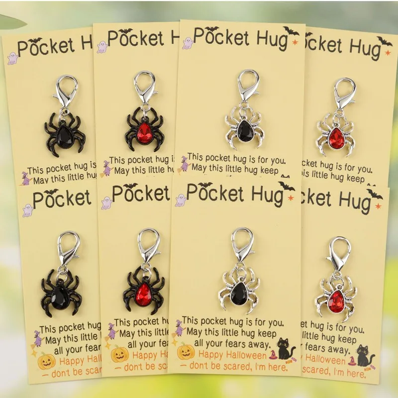 4/8A set of cool Halloween spider keychains  Includes a fun Halloween-themed greeting card Halloween party fun and quirky favors
