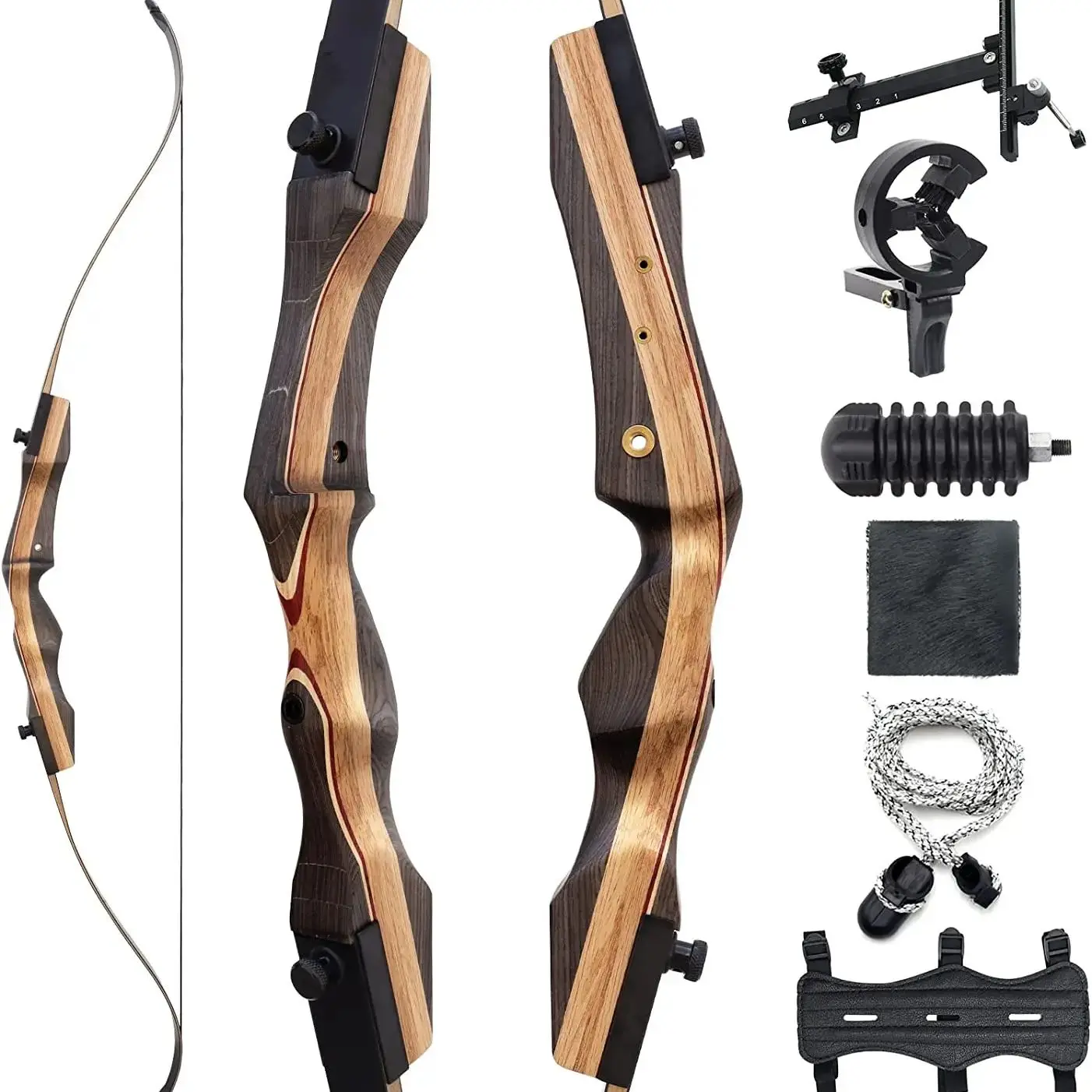 

62" Wooden Takedown Recurve Bow Set F168d 25-50 Lbs Right Hand Archery Hunting Bow for Adult Beginners Outdoor Practice