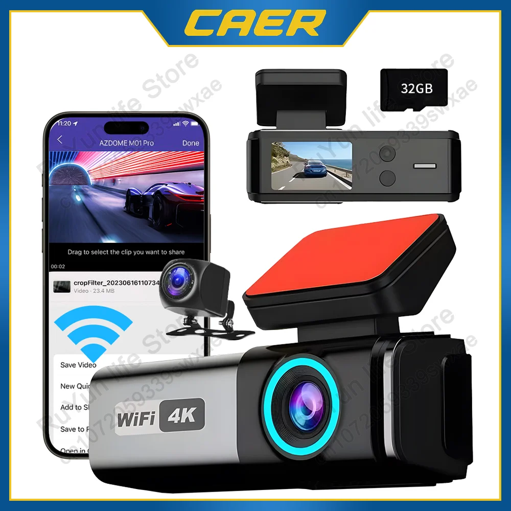 Auto Dash Cam Dual Objektiv UHD Fahren Recorder 4K DVR 1080P Hinten Objektiv Kamera WiFi 24H