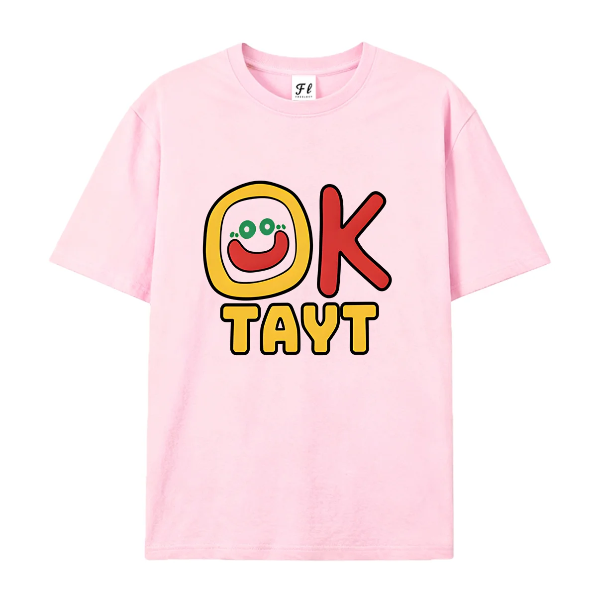 Unisex Short Sleeve T Shirt Ok Tayt Cute Cartoon Smiley Face Letter Print Casual Cotton Tees For Men Women Lovely Graffiti Style