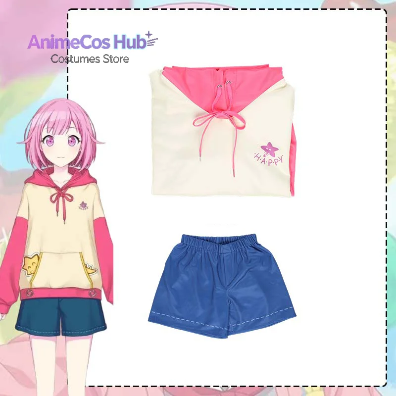 アニメプロジェクトセカイ-おとりえむ-コスプレ衣装-パーカースーツ-女性用-キュートなショートパンツ-パーティー-ハロウィン-ピンク-ゲームユニフォーム-デイリーアウトフィットセット