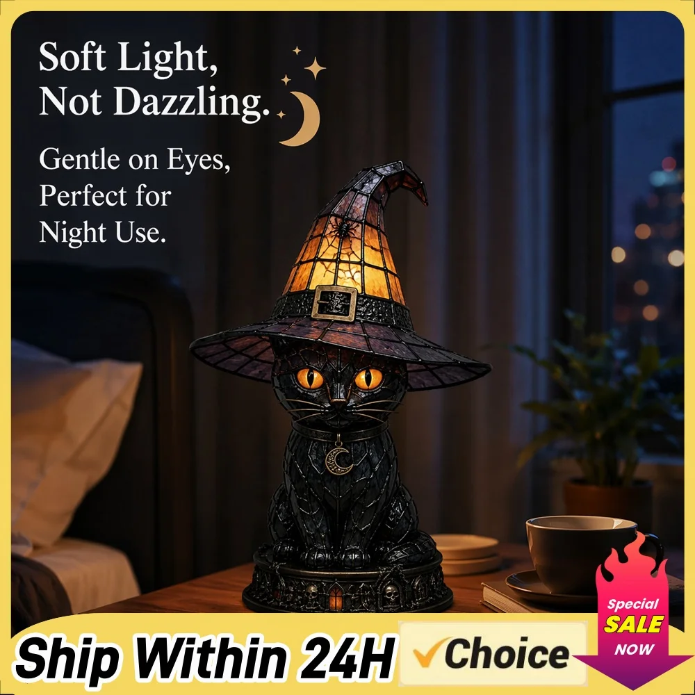 Retro Resin Accent Lamp for Colorful Witch Hat Desktop Lights Creative Reading Book Lamp for Halloween & Year-Round Home Decors