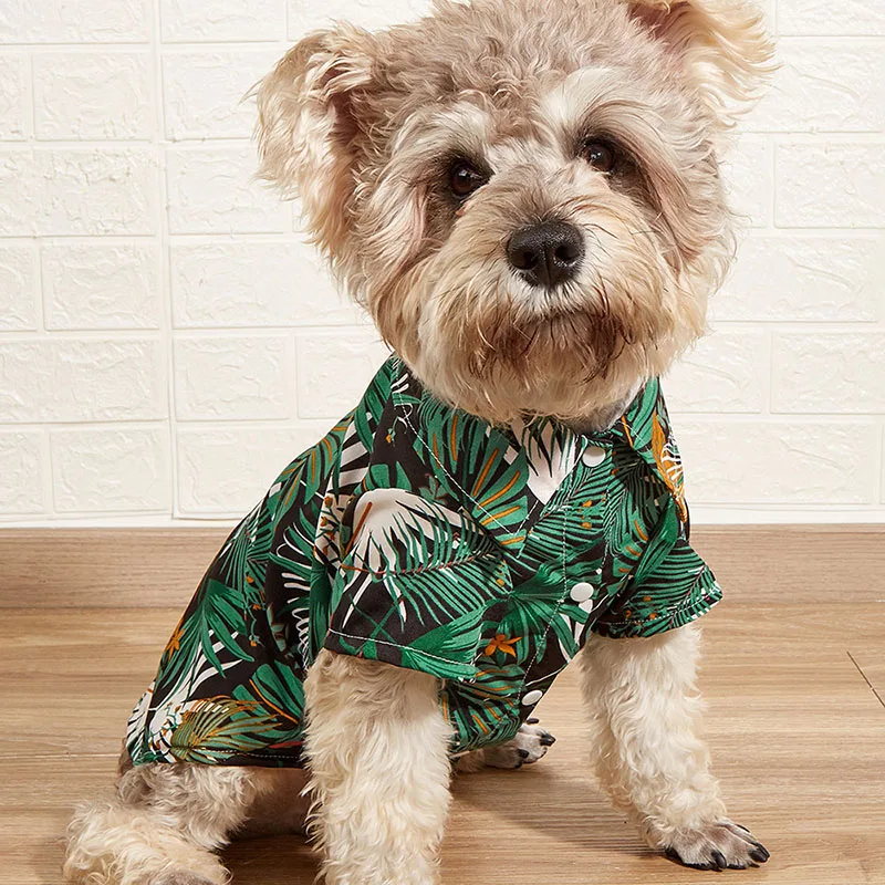 2023 New Summer Ins Seaside Vacation Style Pet Clothing Printed with Palm Leaf Dog Clothing Hot Selling Pet Apparel