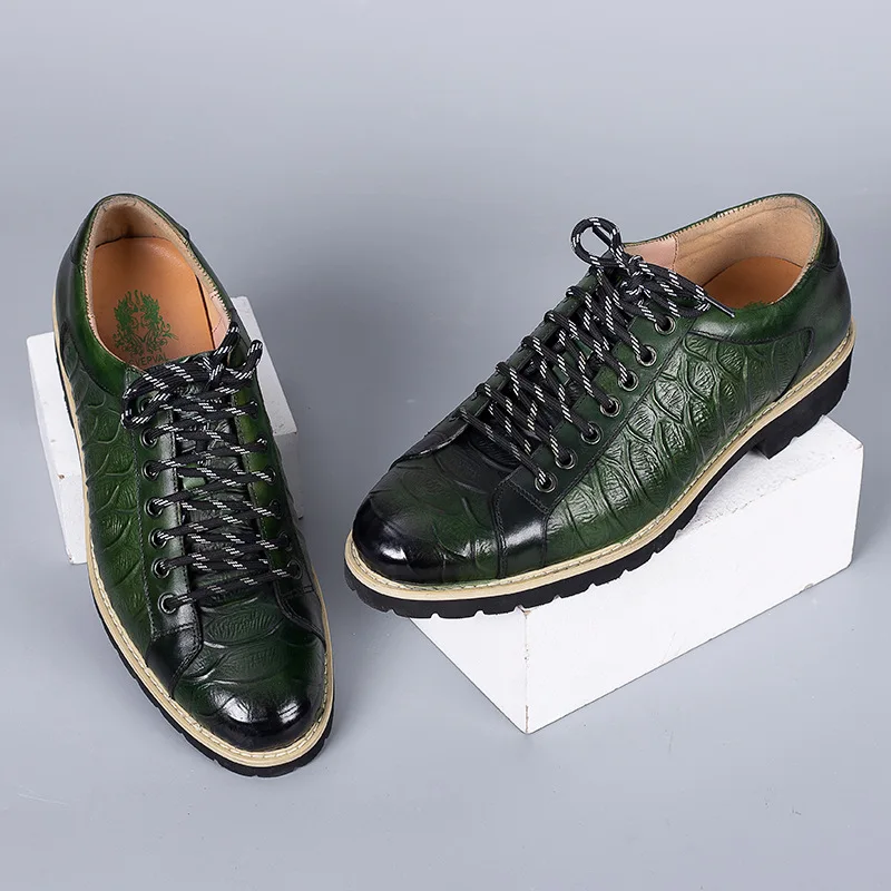 Genuine Leather Green Casual Sneakers Men Oxford Shoes Luxury Business Daily Crocodile Pattern Dress Shoes Plus Size 46