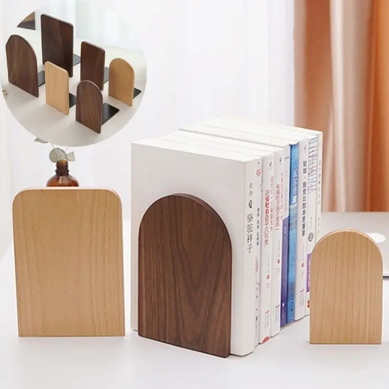 Nature Wooden Bookends Simple Desktop Bookshelf Organizer Office Magazine Folder Book Stand Files Storage Holder Stationery 