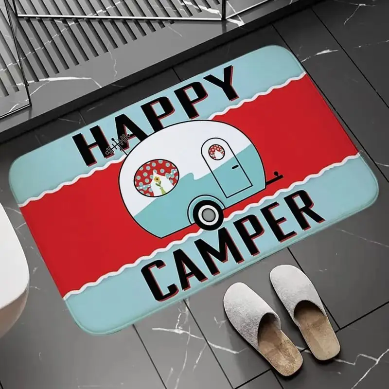 Happy Campers Mat Non-slip Entrance Hallway Floor Carpet Home Indoor Doormat Washable Bathroom Bedroom Kitchen Accessories Rug