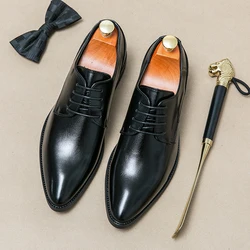 Zapatos clásicos de cuero con punta estrecha para hombre, zapatos de banquete de boda, zapatos casuales de carrera de negocios para hombre, zapatos formales para caballero