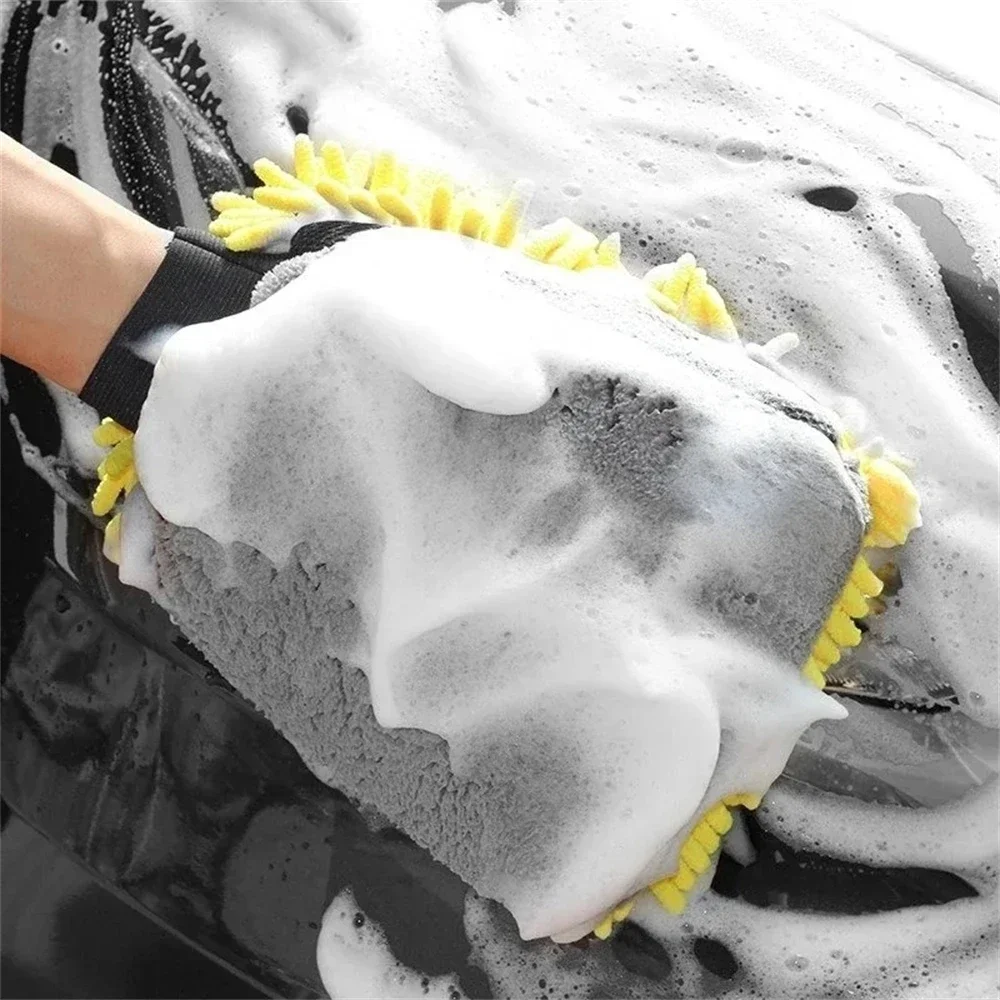 Microfiber Car Wash Gloves Chenille Waterproof Mitt Soft Mesh Back Double-faced Glove Mitt Wax Detailing Brush Car Cleaning Tool