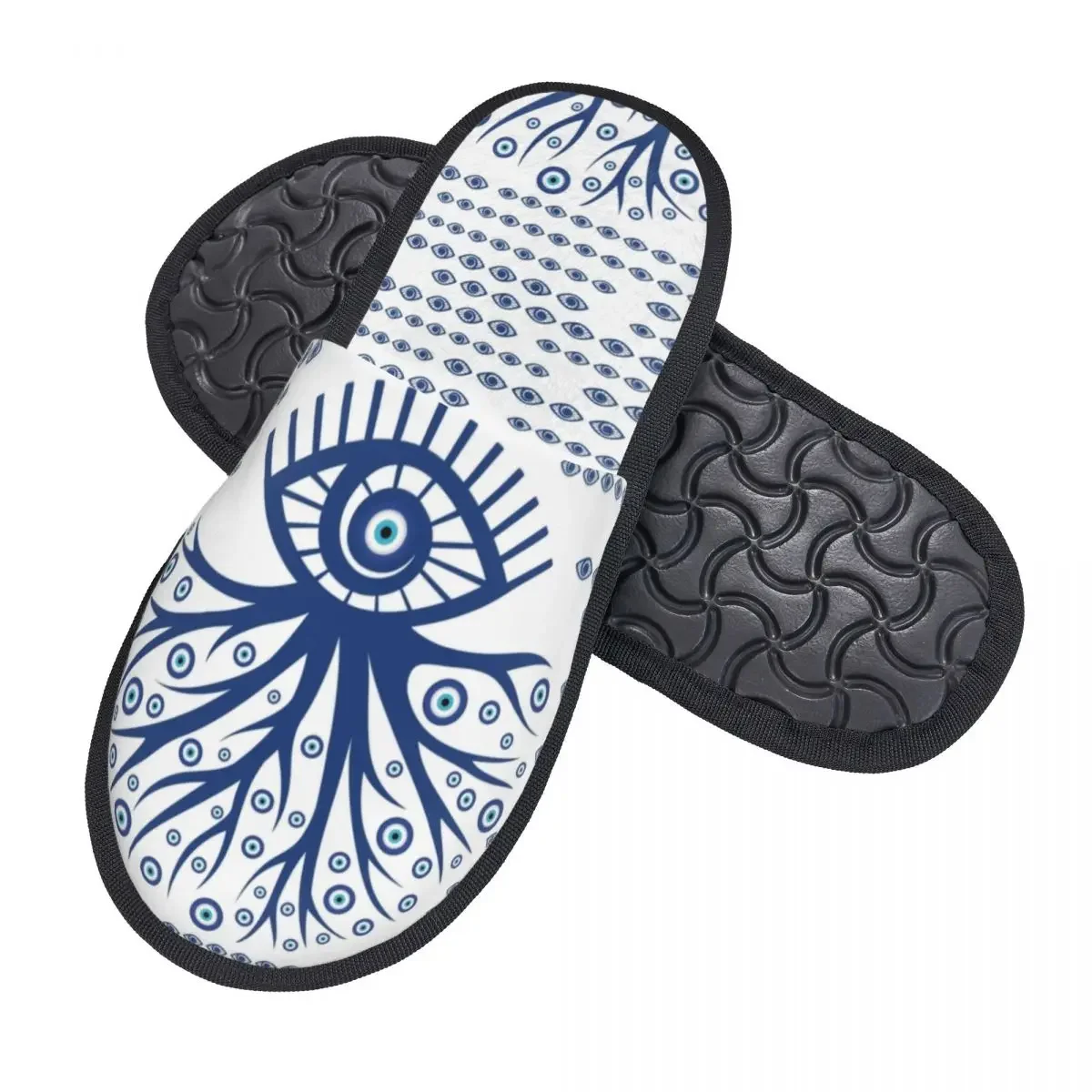 Custom Greek Evil Eye Mati Mataki Matiasma Memory Foam Slippers Women Soft Warm Mystic Tree of Life House Slippers