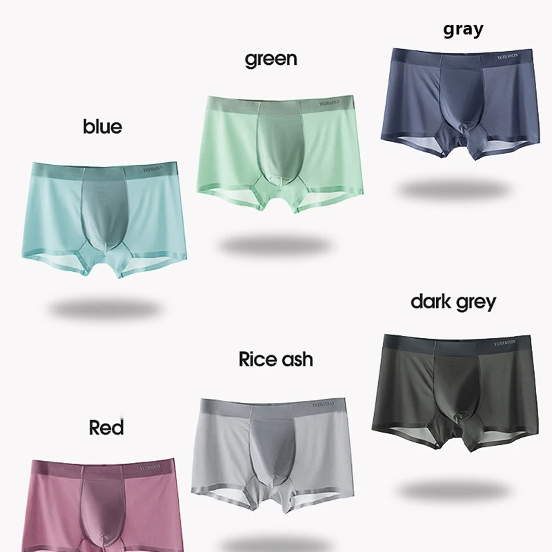 3Pcs Summer Men's Ice Silk Ultra-thin Underwear Airy Breathable Seamless Boxer Pants Graphene Antibacterial Cotton Crotch Briefs