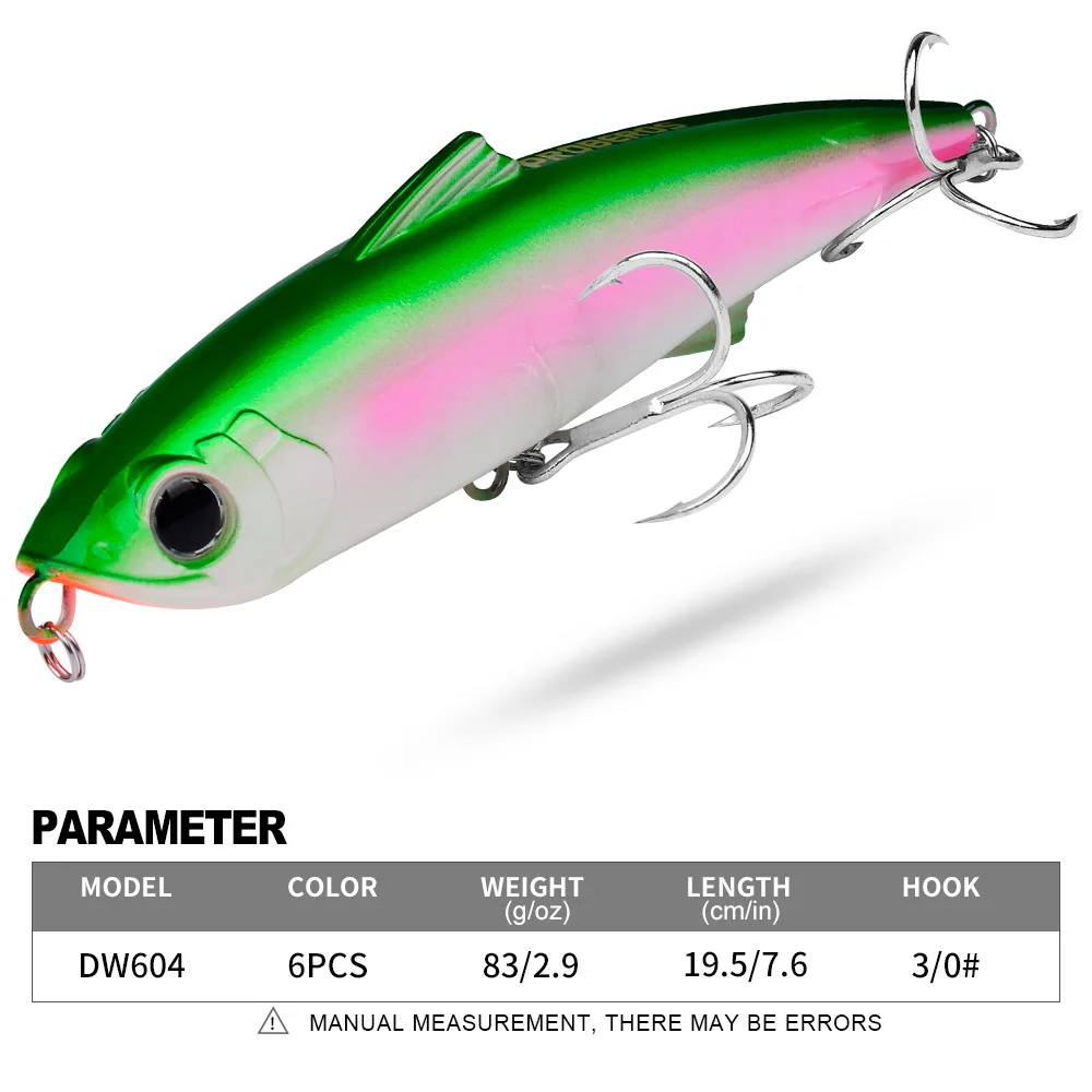 

1pcs Fishing Lure 19.5cm 83g Hard Artificial Sinking Penceil Lure 6 Color Minnow Crankbait Fishing Bait Perch 3/0# Treble hook