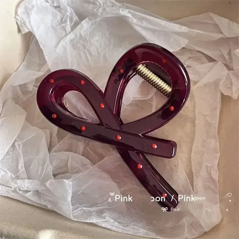 2 Piezas de Pinzas para el Cabello con Lazo de Cinta Roja de Estilo Vintage para Mujer, Pinzas Elegantes con Forma de Garra de Cangrejo, Accesorios para el Cabello, Regalo para Niñas y Damas