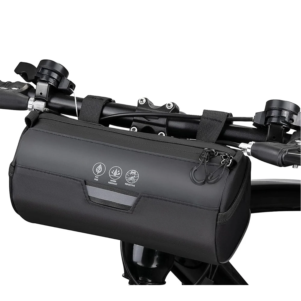

2L Bike Handlebar Bag Waterproof Bicycle Front Pouch Large Reflective Area Removable Shoulder Strap Cylinder Roll Design