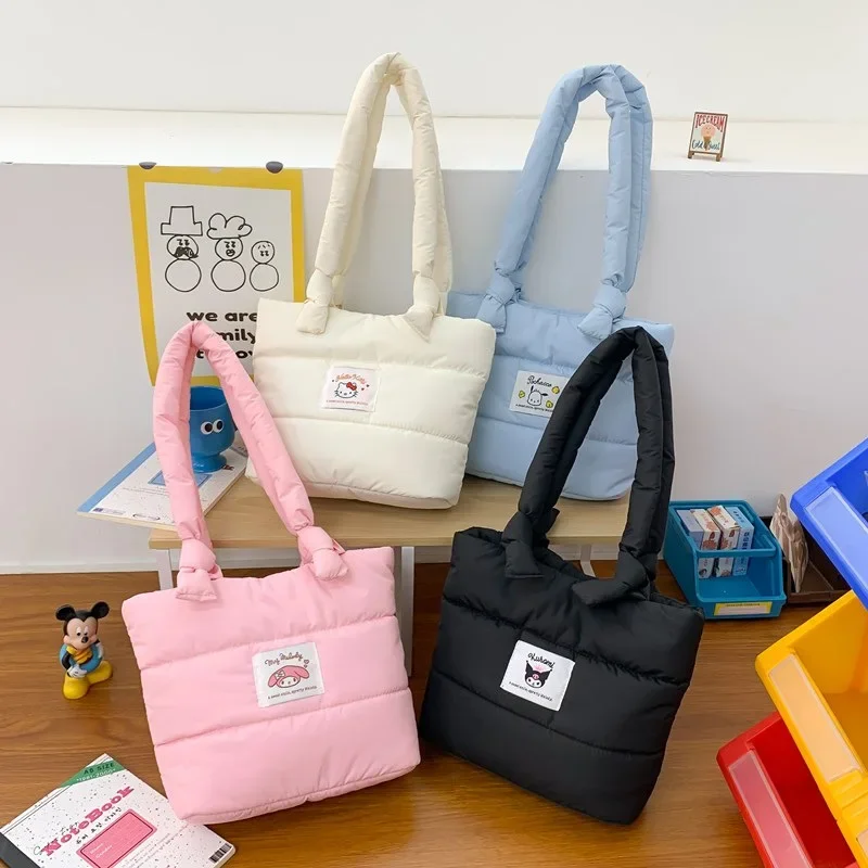 Ins New Hellokitty My Melody Embroidery Air Cotton Bag Anime Solid Color Pachacco Girl Commuting Large Capacity Shoulder Bag