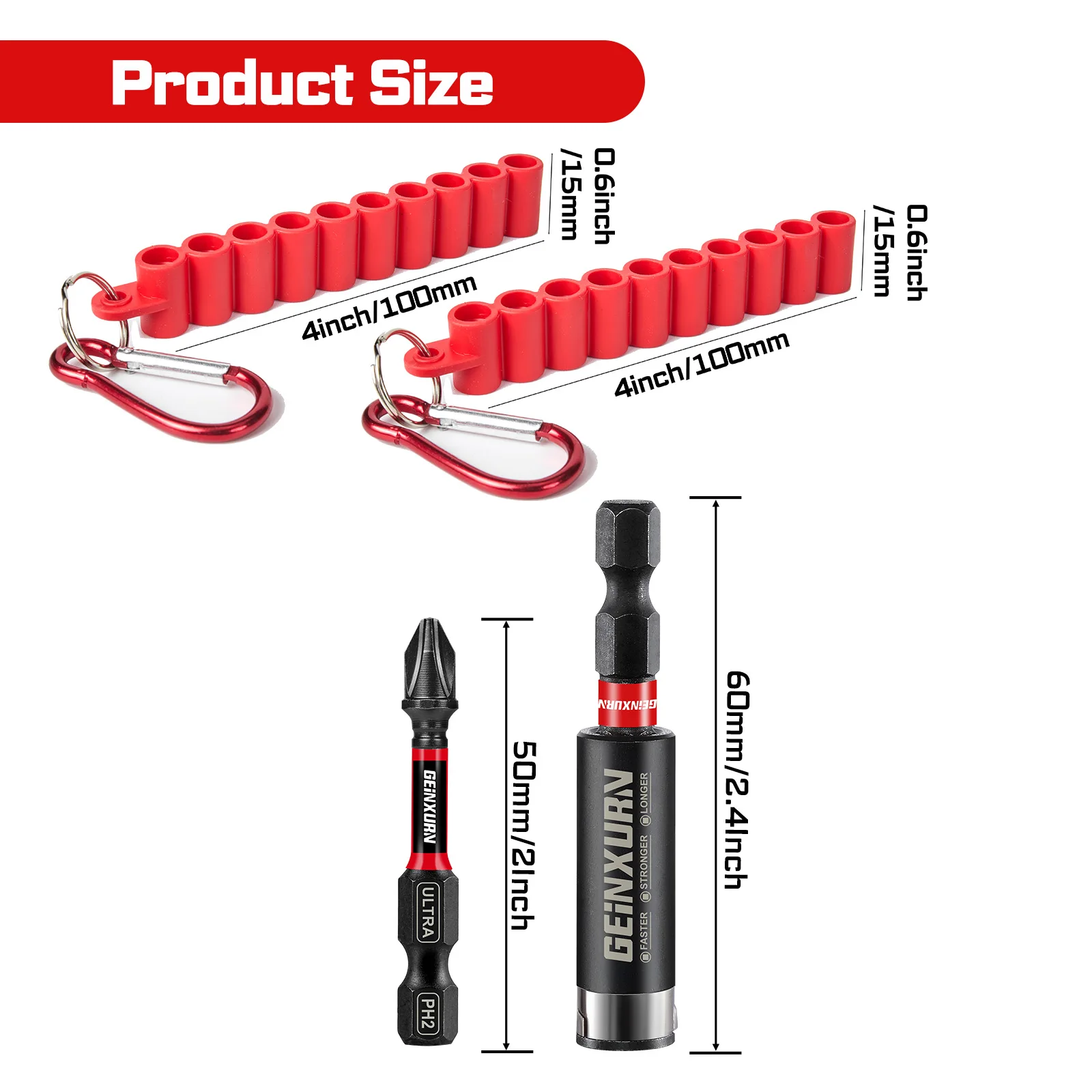 Geinxurn Set di 20 punte per cacciavite Phillips a impatto, punte magnetiche in acciaio S2 PH2 da 2 pollici con portapunte, strisce morbide per appendere