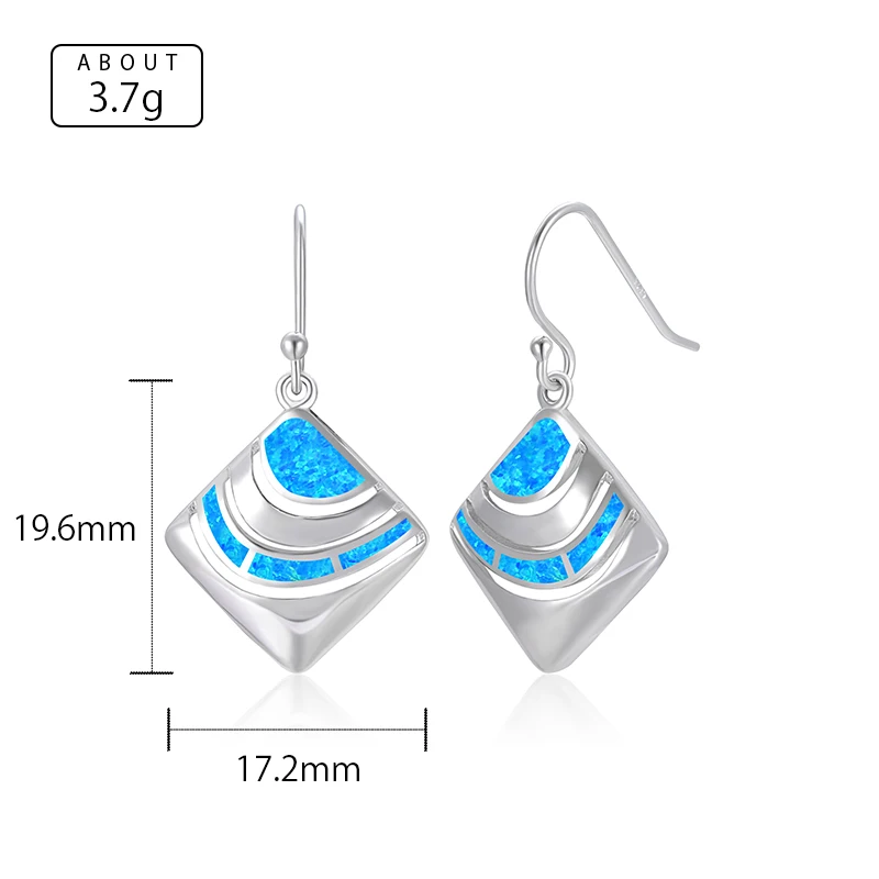 MYOP 925 Sterling Silver Earrings Square Stone Earrings White Blue Opal Drop Earrings Simple Fashion For Women Jewelry