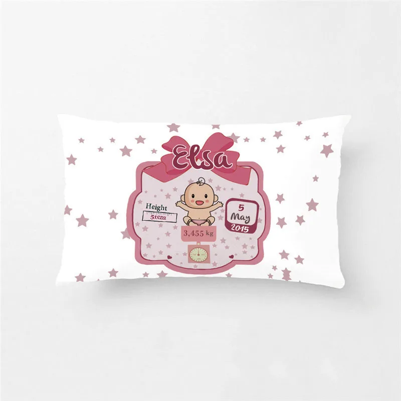 Baby Birth Announcement Pillow Cases Personalized Birth Stats Pillow Cover Nursery Pillow New Baby Gift Decorative Cushion Cover