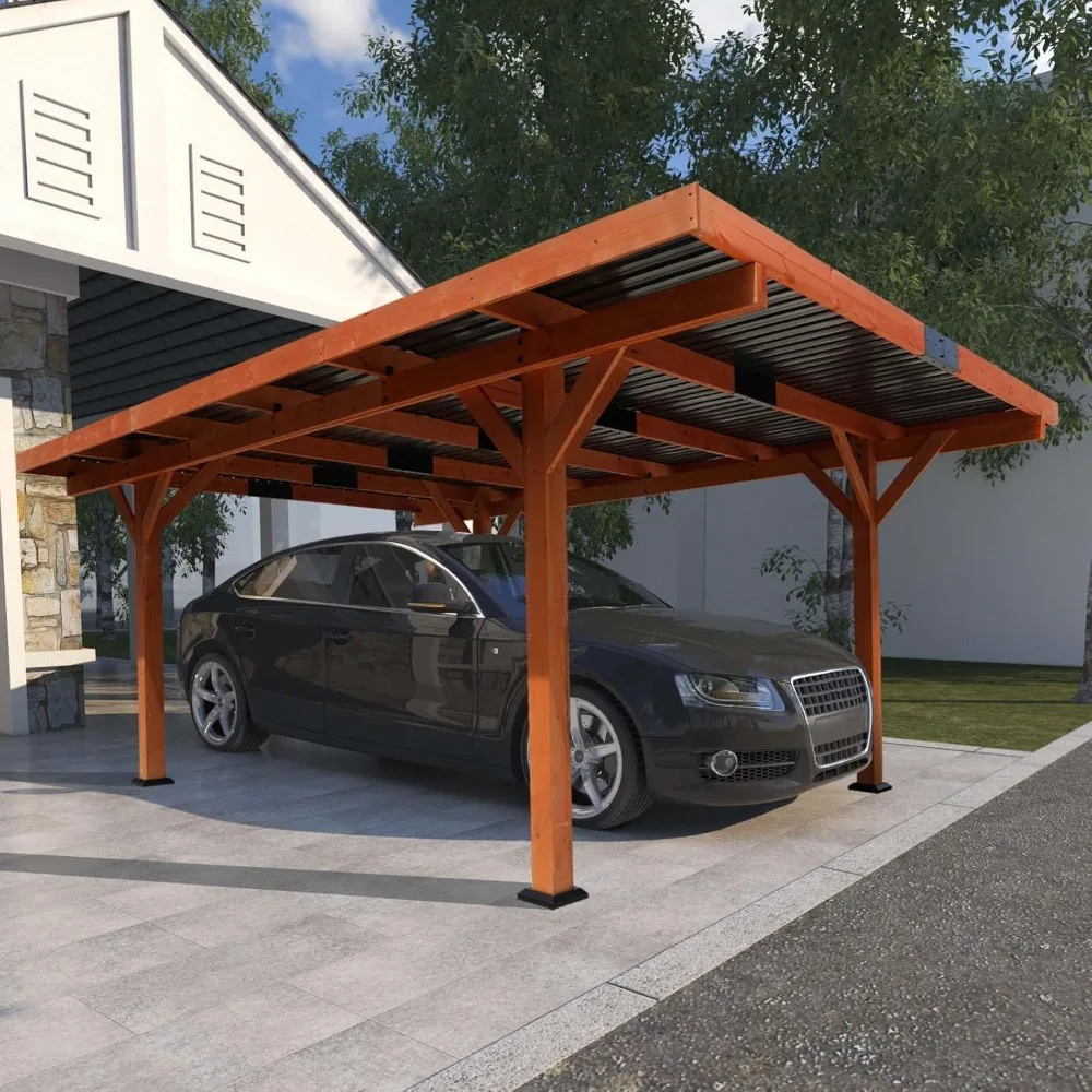 

18.3x12.6x7 FT Carport Garage with Hard Top Steel Roof for Parking Car, Boats on Patio, Garden, Heavy Duty Wooden Carport Garage