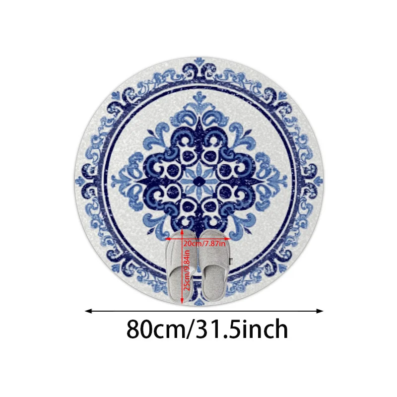 Elegant Round Blue and White Medallion Pattern Decorative Area Rug Mat for Living Room Bedroom Moroccan Home Floor Decor