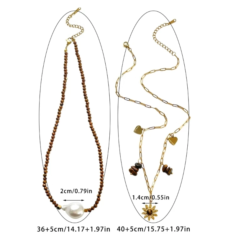  Set of 2 Versatile Chokers Necklaces Floral Design Natural Stones Everyday Wear
