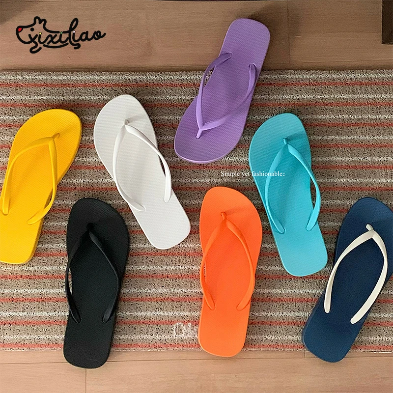 Image of XIXITIAO Damen Flip-Flops Sommer Casual Einfarbige Strand-Sandalen Bequeme Leichte Rutschfeste Badezimmer-Slides für Paare