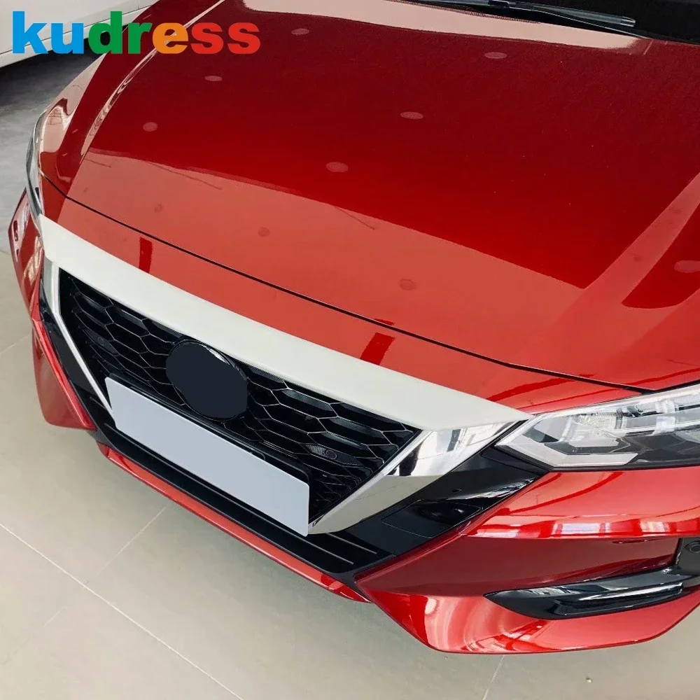 For Nissan Sentra Bluebird Sylphy 2020-2024 Carbon Fiber Car Front Hood Engine Cover Trim Upper Grille Grill Strip Accessories