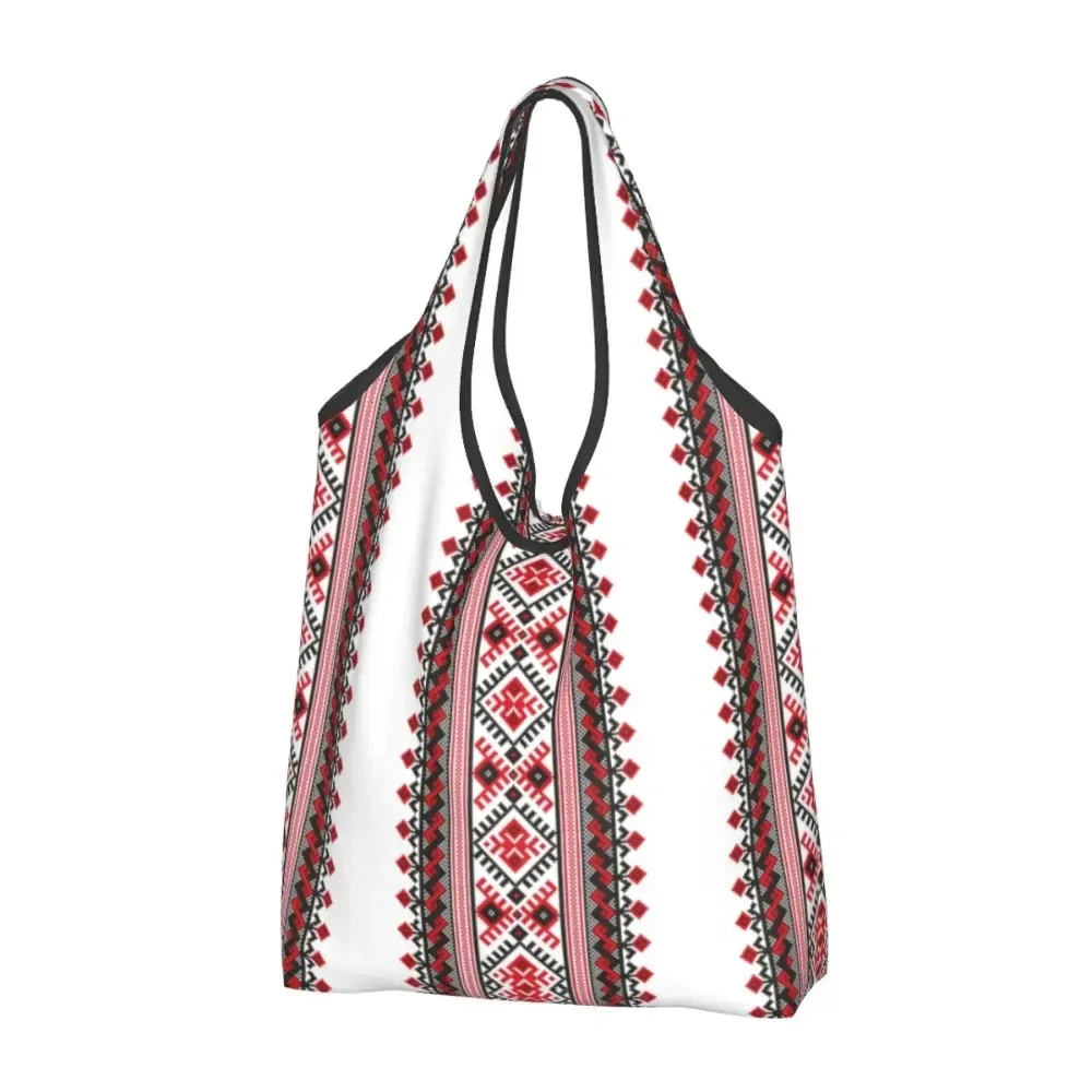 

Cute Ukraine Embroidery Shopping Tote Bags Portable Bohemian Geometric Grocery Shopper Shoulder Bag