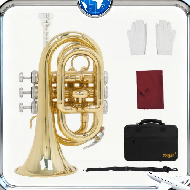Shuffle SHF512 جيب صغير البوق Bb لحن النحاس الجسم البوق الأدوات النحاسية مع حافظة قفاز المعبرة أجزاء وملحقاتها