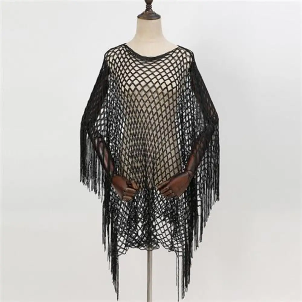 Breathable Tassel Sunscreen Cover-up Loose Fit Plus Size Bohemian Shawl Crochet Casual Fishnet Swimsuit Cover Up Vacation