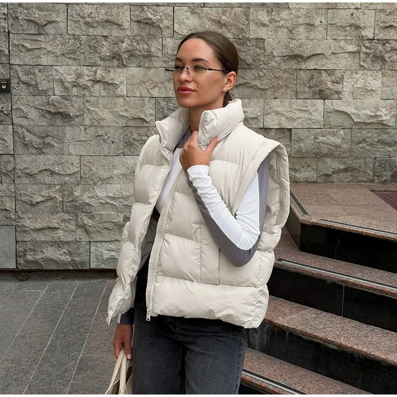 Damen-Wintermäntel, abnehmbare Weste mit langen Ärmeln, wattierte Jacken mit Kapuze, Street-Lady-Stil, Stehkragen, Reißverschluss, lockere Passform, neue Oberbekleidung. – Detail 10