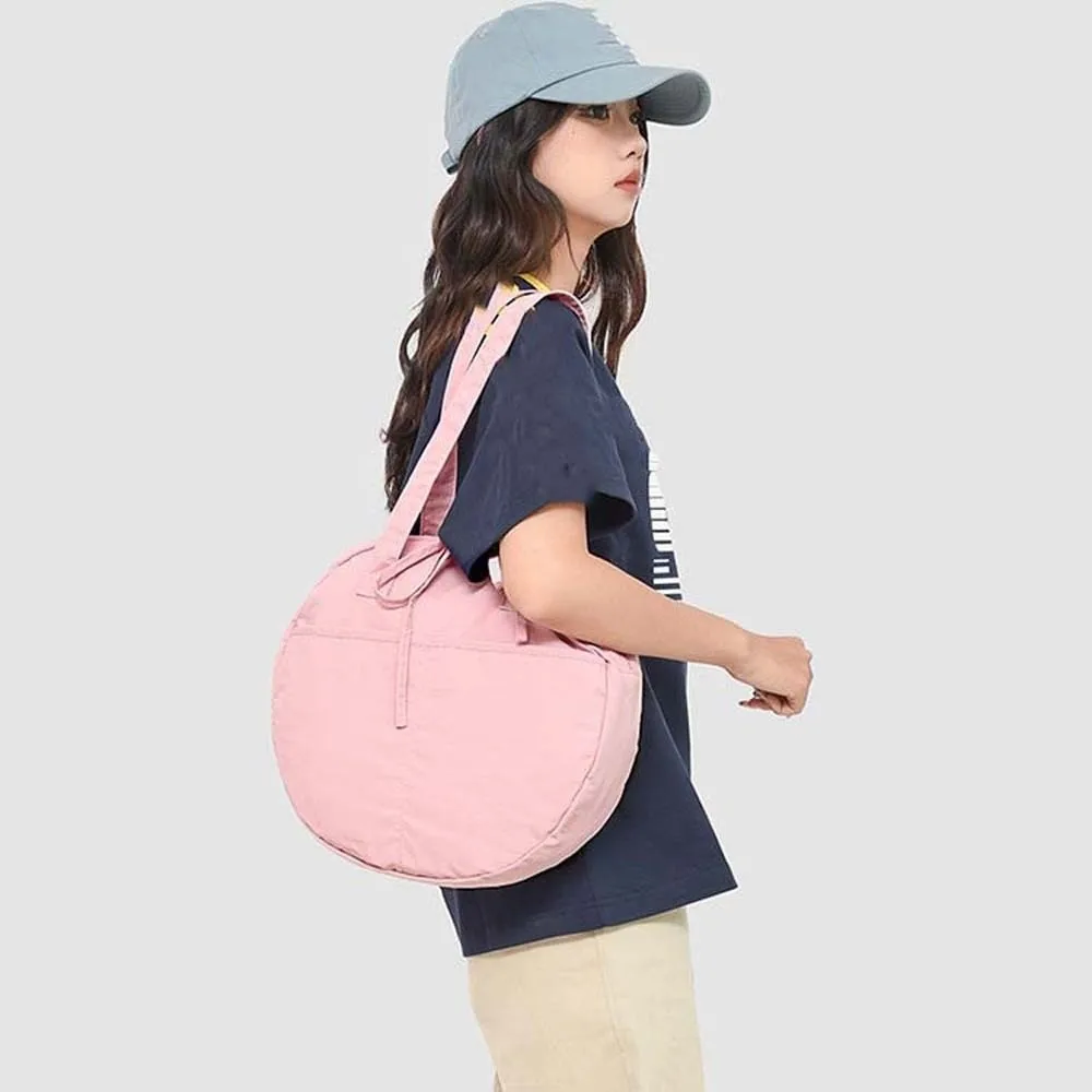 

Круглая сумка на плечо в японском стиле, однотонная ткань Оксфорд, большая вместительная сумка, портативная повседневная женская сумка с бантом для девочек