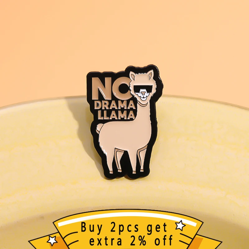 No Drama Llama Enamel Pin Custom Cartoon Animal Fun Cute Alpaca Metal Brooches Backpack Hat Lapel Badge Wholesale Jewelry Gift