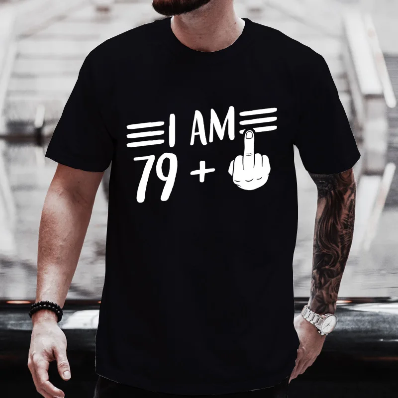 Mens Crew Neck T Shirt I Am 69 Plus Middle Finger Graphic Tee Funny 70th Birthday Sarcasm Casual Mens Tops For Celebration Wear