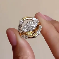Marquise Cut Lab Diamond Ring 100% Real 925 Sterling Silver Engagement Wedding Band Rings for Women Bridal Promise Jewelry Gift