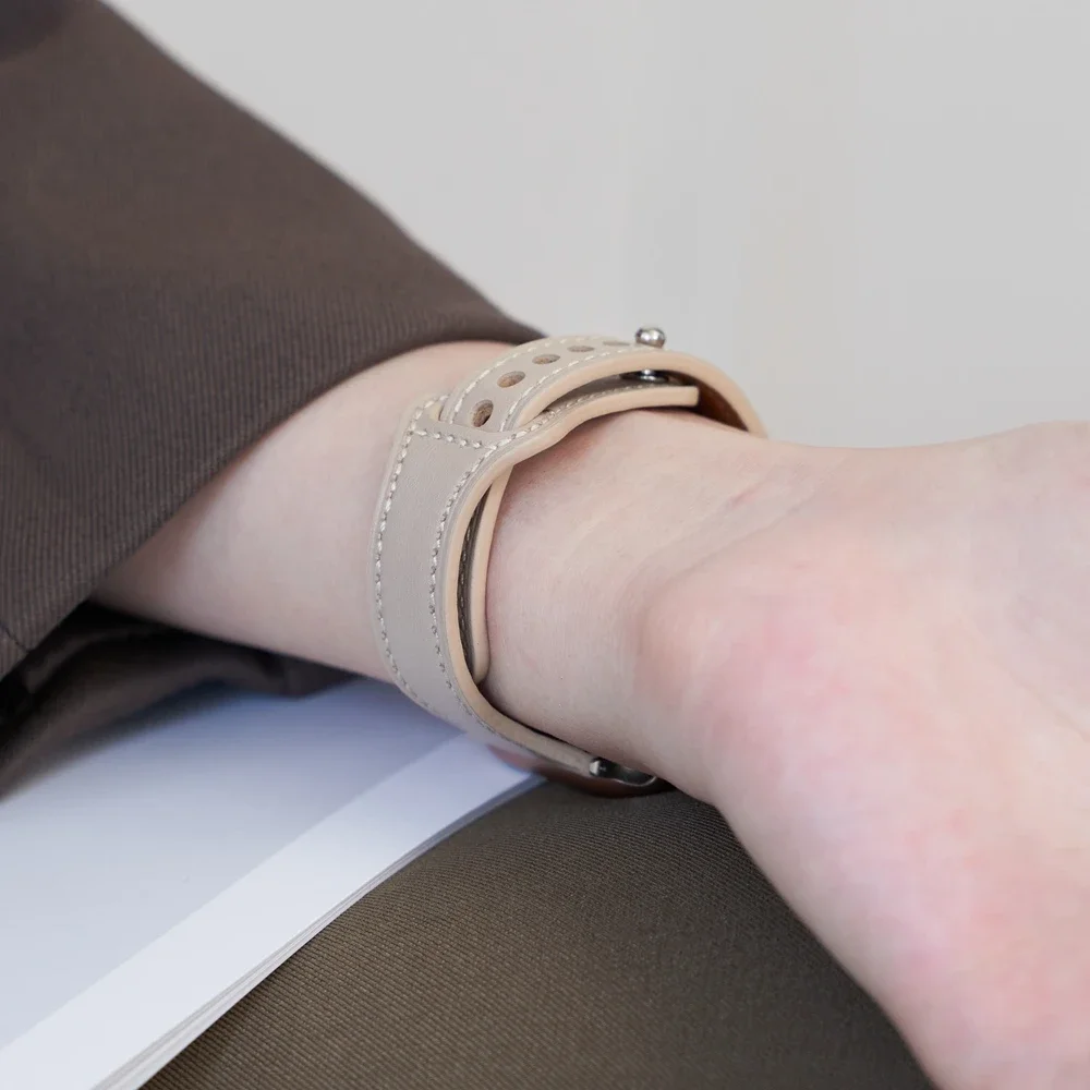 Apple Watch 밴드 살구 여성용 멋진 가죽 루프 42mm 44mm 45mm 46mm 스트랩 시리즈 Ultra 10/9/8/7/6 38mm 40mm 41mm