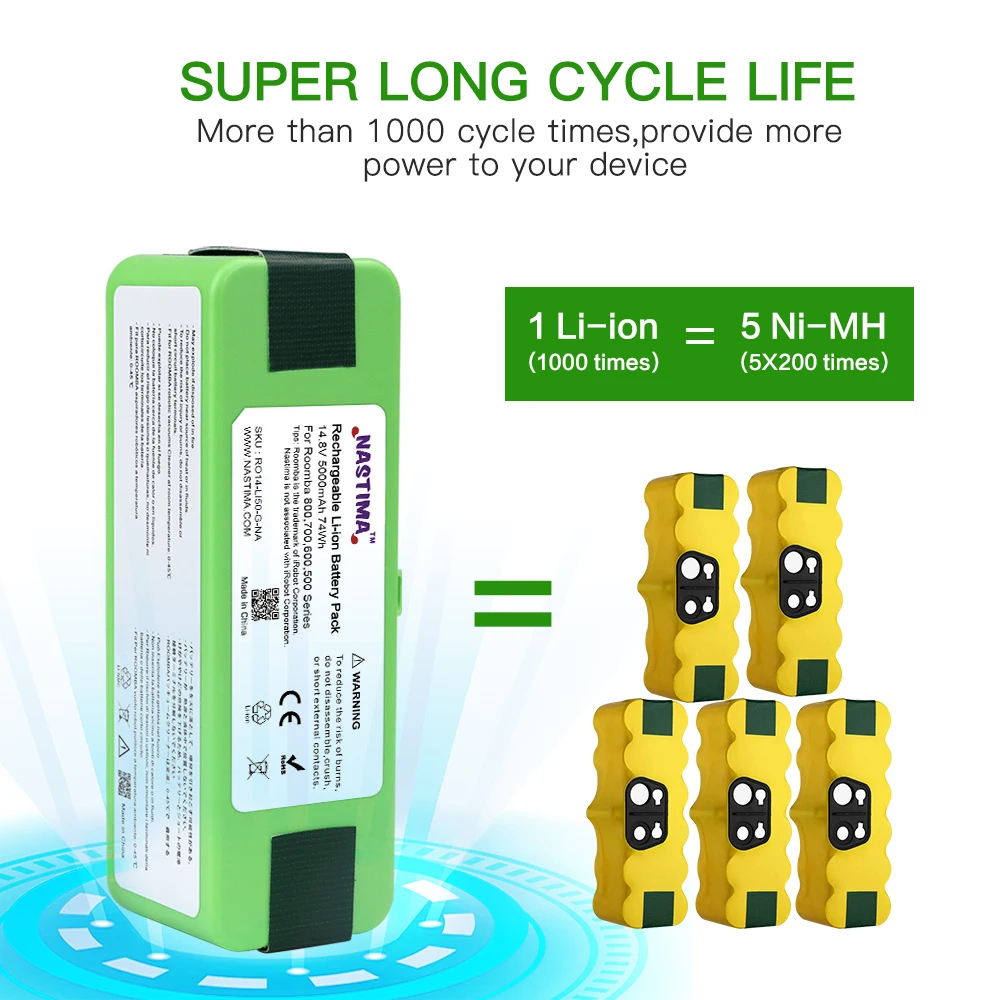 Nastima Upgrade 14.8V 14.4V 5000Mah Lithium-Ion Batterij Voor Irobot Roomba 800 700 600 Series 895 890 880 870 860 675 760 770 780