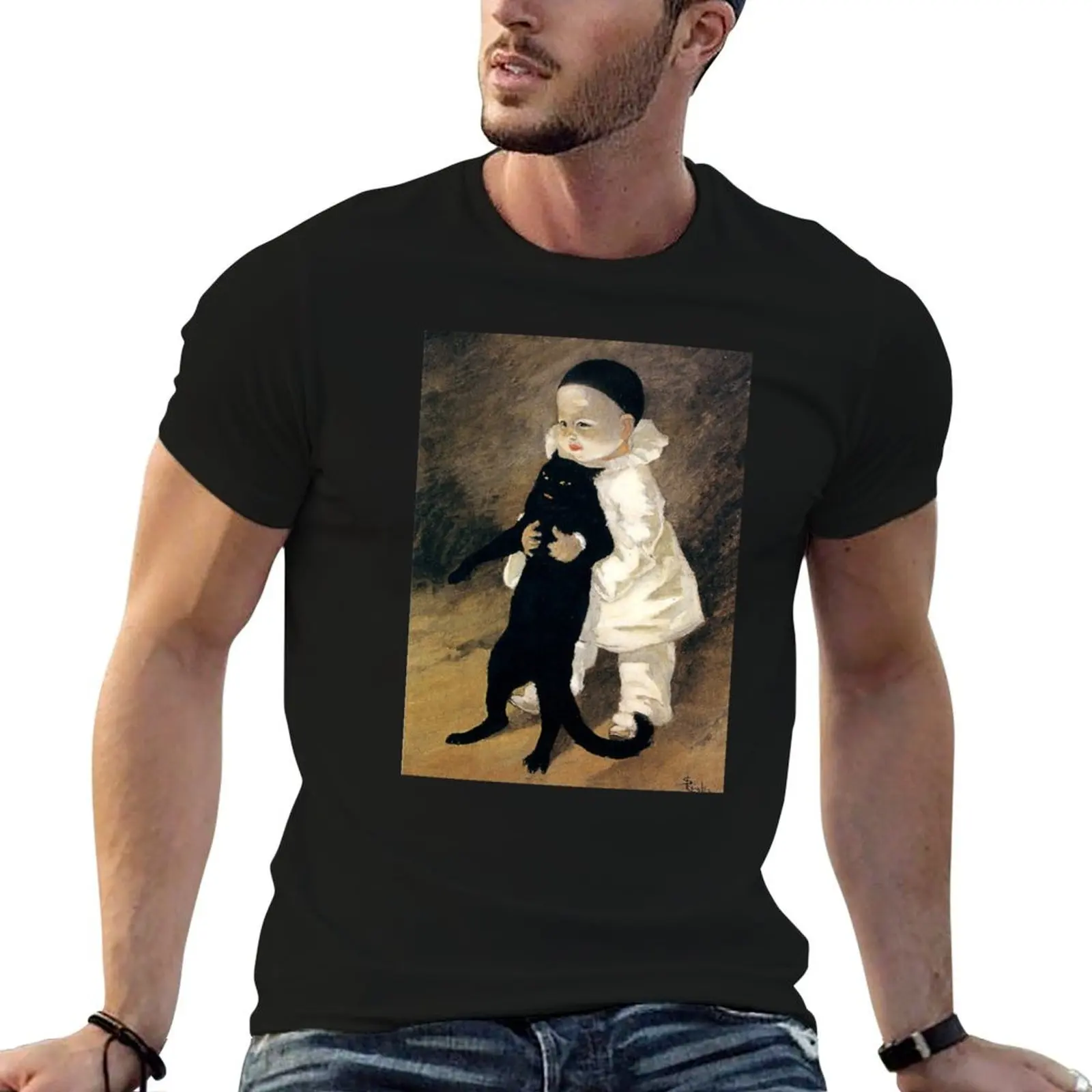 

Pierrot et le Chat (Pierrot and cat) _Théophile Alexandre Steinlen Painter (1859-1923) T-Shirt street wear tee shirts for men