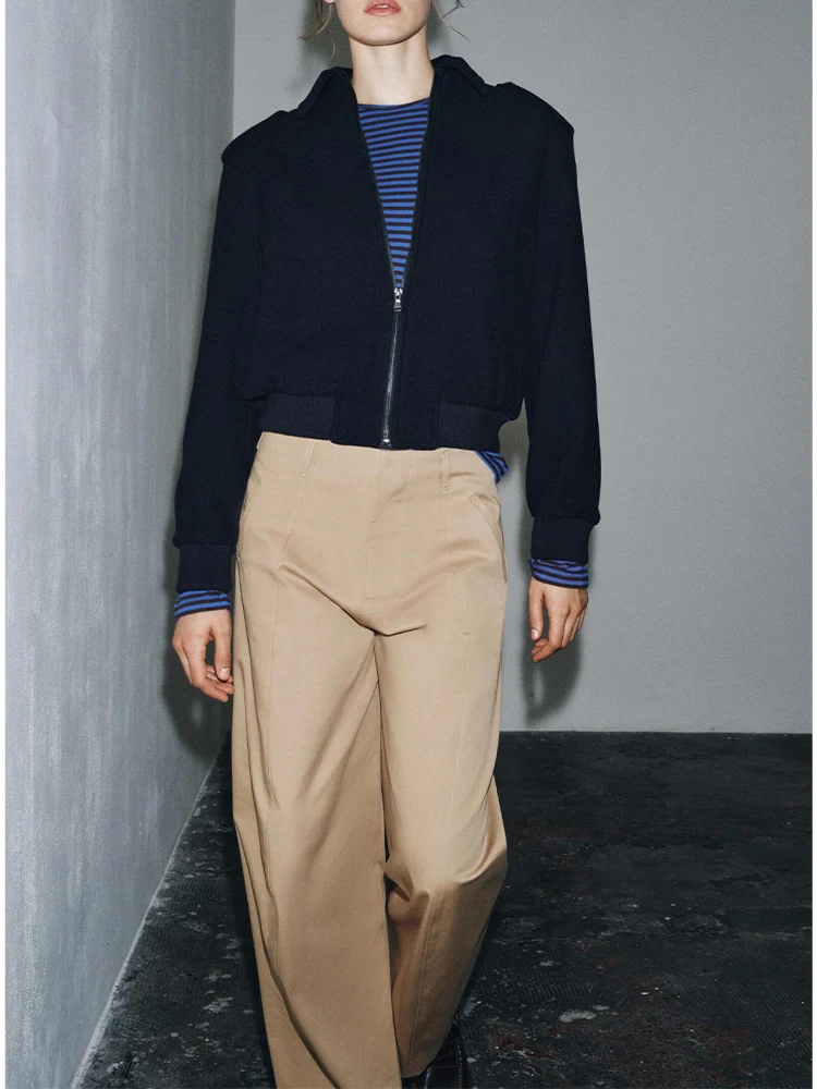 

European style new women's fashion versatile temperament simple solid color long-sleeved lapel jacket