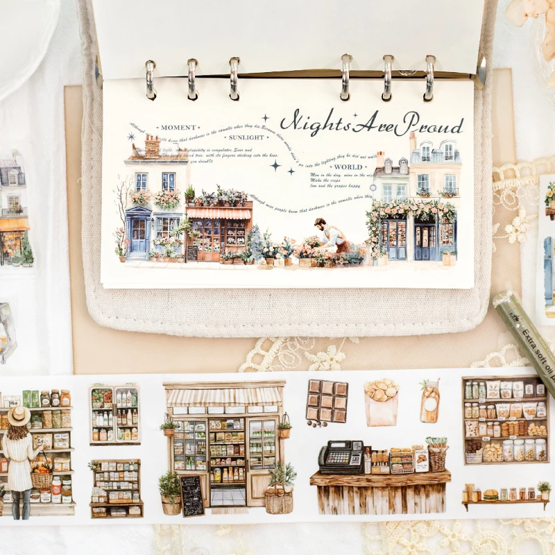 Retro Street View 70mm X 2m/roll Washi Tape Memory Fragmented Creative Collage DIY Scrapbooking Material Sticker