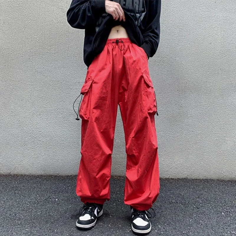 Men\'s Summer Streetwear Elastic Waist Y2K Baggy Cargo Pants Trousers Hip Hop Loose Women Wide Leg Pants Male Korean