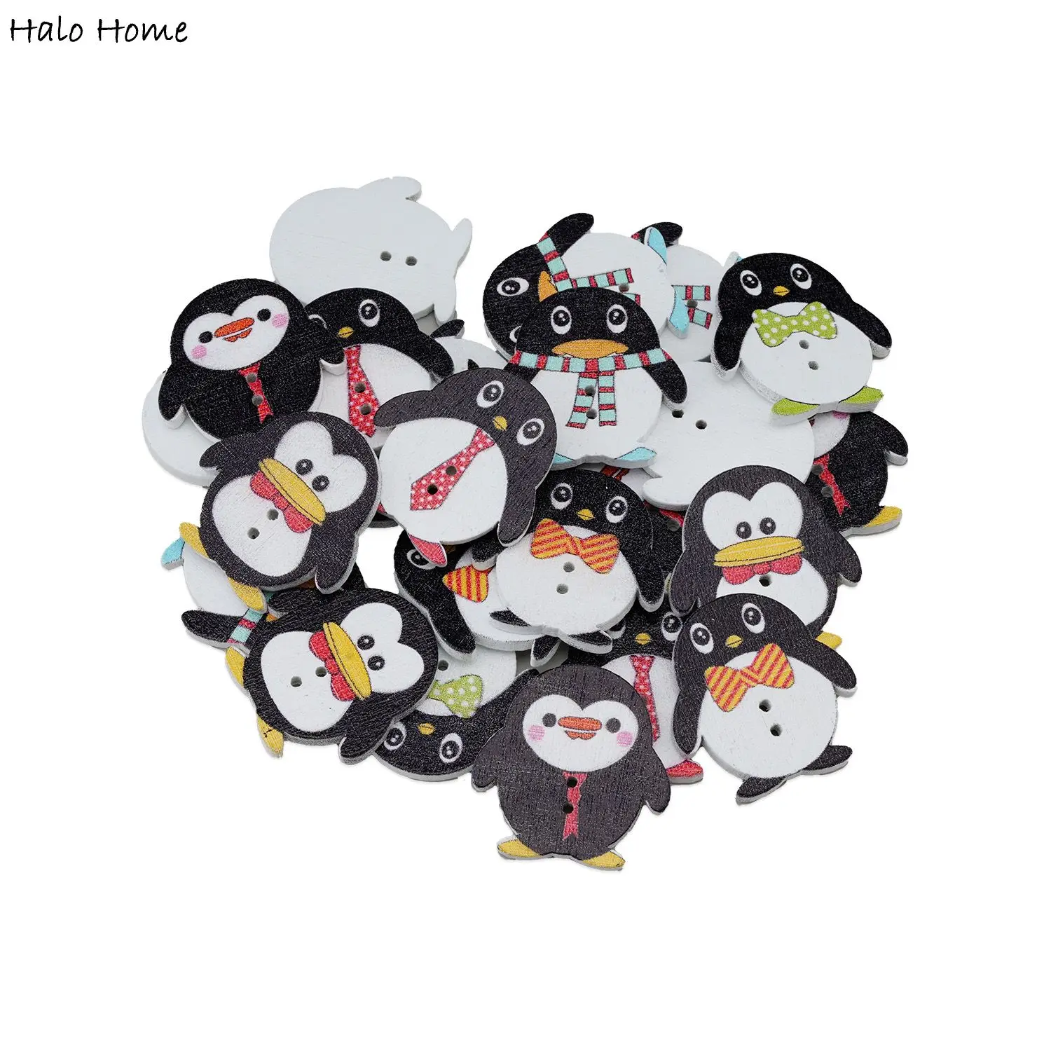 30pcs Cartoon Cute Penguin Wood Buttons Sewing Scrapbooking Clothing child card marking Handwork Decor Cartoon DIY 25x24mm
