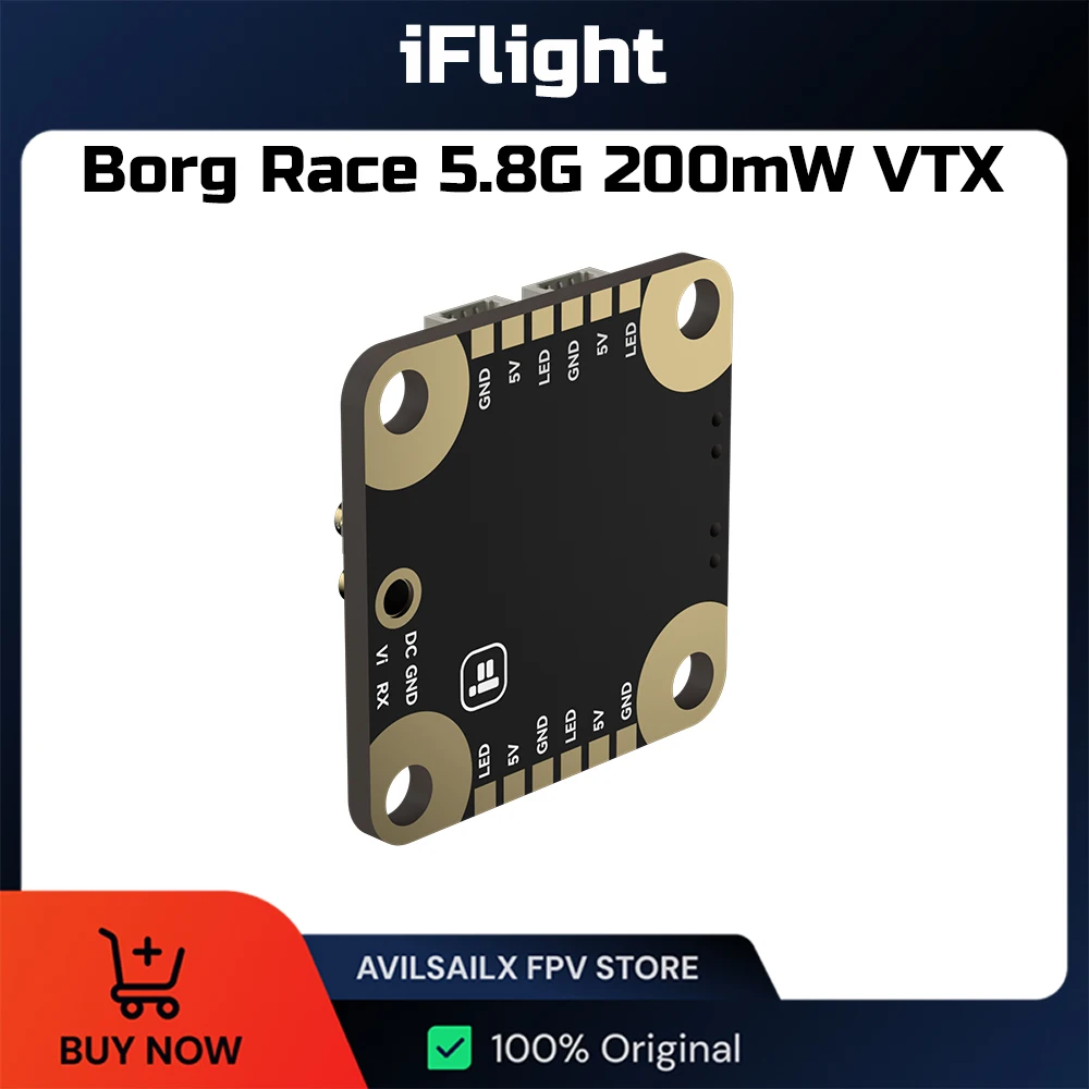 

Видеопередатчик iFlight Borg Race 5.8G 200 мВт VTX с антенным интерфейсом IPEX-1/управление светодиодом RGB с памятью для FPV