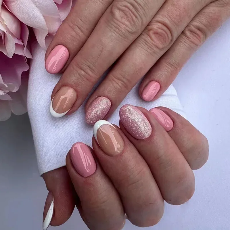 

24Pcs Extra Short False Nails Press On Acrylic Nails Almond False Nails Tips Artificial Nail Oval Wearable French Press on Nail